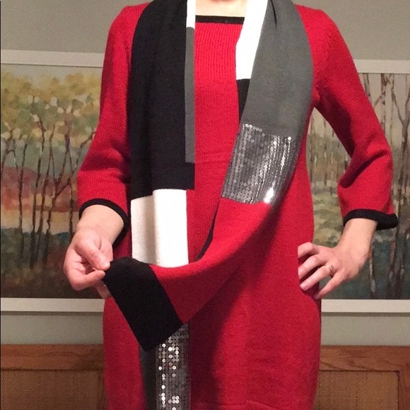 Style & Co. Sequined Red Sweater Tunic & Scarf set Petite Medium - Picture 12 of 13